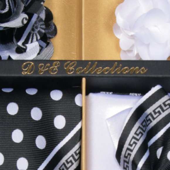 6 Piece White Dots on Black Necktie & Bow Tie Set - Picture 6 of 6